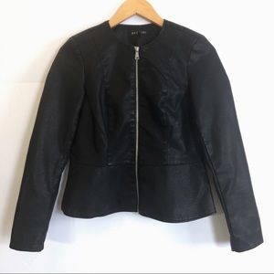 Baccini Vegan Peplum Black Zip Up Jacket Small
